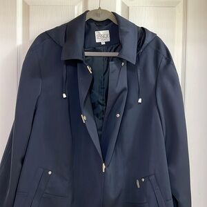 Jessica Trench Coat Size 20W Fully Lined with Detachable Hood Navy Blue